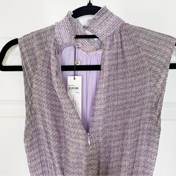 Adam Lippes New York Smocked Waist Dress in Printed Chiffon Lavender Multi NWT - Picture 3 of 12